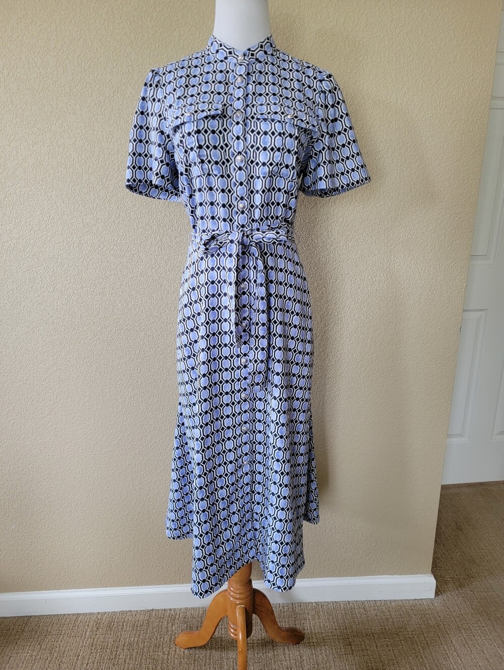 Ann Taylor Petite Geo-Print Shirtdress, Size 14P